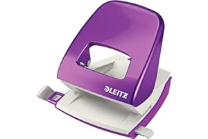 Leitz – Perforateur, 30 Feuilles, Réglette de Guidage avec Marquages des Formats, Métal, Emballage Blister, pour École Travail Maison, Violet WOW, 50082062