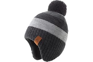 AHAHA Wintermütze Mädchen Earflap Beanie Pompon Strickmützen