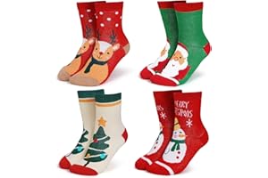 wanchel 4 Paar Merino Wolle Weihnachten Kinder Socken - Verdickte Winter Warme für Kinder, Mehrfarbig