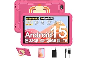 JUEDUR Android 15 10 pollici Tablet bambini con Gemini AI, 22GB RAM+128GB ROM, Controllo Parentale, 8000 mAh, Octa-Core, 5MP+8MP con 5G Wifi6, Custodia protettiva EVA antiurto + Staffa girevole a 360°(Rosso)