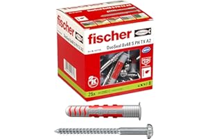 Fischer DuoSeal 8 x 48 Tasselli Sigillanti con Vite Inox A2 per Ambienti Umidi, Piastrelle, Box Doccia, Bagno, Saliscendi, 557728