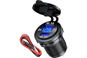 BCEY USB Steckdose 12V mit Schalter Quick Charge 3.0 Auto Ladegerät KFZ Zigarettenanzünder USB Adapter 12 Volt Einbaubuchse Stecker wasserdichte mit LED Voltmeter für Motorrad, Wohnwagen, Boot,LKW