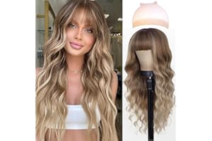 JSTHHTT 70 cm Peluca Rubia Larga, Pelucas Rubias Con Flequillo, Pelucas de Cabello Sintético, Peluca Ondas Larga de Fibra Resistente Calor, para Uso Diario en Fiestas Cosplay (Multicolor)