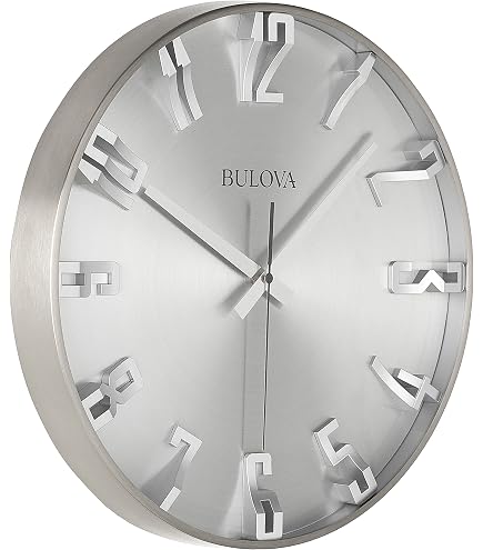 Bulova Winston Wanduhr – Elegantes Design Mit Diamantschliff, Leiser Sekundenzeiger | 25 Cm, Silber