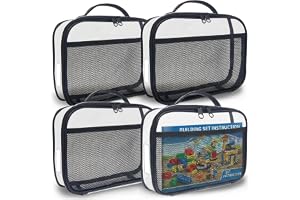 holay 4-pack PVC-Förvaringsväskor för Leksaker med Dragkedja, Namnetikett & Manualficka, Transparent Fodral för Klossar, Lera, Brädspel, Resa (Grå, Liten, Stor)