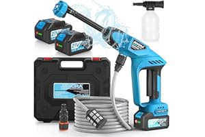 JEMORA Hidrolimpiadora Bateria, Pistola Agua Presion Bateria con Boquilla 6 en 1, press & clean pistola lavado con 2 Baterías de 4,0 Ah, Pistola de Agua a Presión para la Limpieza de Coches, Suelos y Jardine