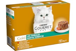 GOURMET Gold - Timbals z warzywami: Wołowo-pomidorowa, Kurczak-Marchew, Indyk-Szpinak, Jagnięcina-zielona fasola - 12x85g - Zestaw 8 szt