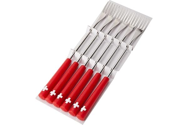 Kuhn Rikon 32206 Fourchette Fondue au Fromage Acier Inoxydable Argent/Rouge 28,5 x 3,5 x 3,5 cm 6 Pièces