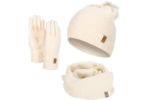 HEYO Damen Wintermütze Schlauchschal Handschuhe Set Winter Gestrickte Warme Mütze mit Schal und Winterhandschuhen | HZ0003
