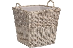 WICKERFIELD Square Rustic Countryside Style Chunky Wicker Fireside Heavy Duty Log Basket