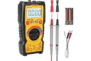 PREXISO Digital Multimeter, TRMS 6000 Counts, Portable Digital Multitester, Voltmeter, Ohmmeter, Tester for AC/DC Current, Voltage, Capacitance, Temperature, Resistance and Diodes, with Backlight