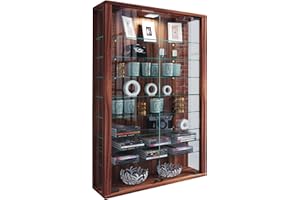 VCM Glasvitrine hängend | Vitrine Glas mit ESG-Sicherheitsglas | Maße: H. 91 x B. 59 x T. 18 cm | Hängevitrine Glas | Modern und platzsparend | Glas Vitrinenschrank - Vitrosa Mini Kern-Nussbaum