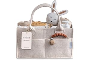 PUTSKA Windelkorb Organizer – Großer Aufbewahrungskorb fürs Kinderzimmer für die Wickelstation, Babygeschenk & Must-Have auf der Wunschliste, Neugeborenen-Essentials & Kinderzimmer-Deko – Mokka, groß