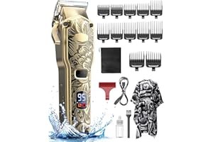 Jack & Rose Tondeuse cheveux hommes, tondeuse à cheveux professionnelle tondeuse cheveux de salon avec indicateur LED Tondeuse à barbe électrique sans fil IPX7 étanche tondeuse barbe et cheveux Bronze