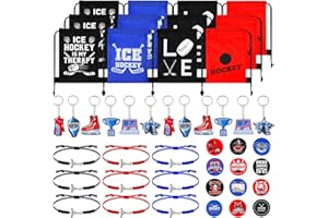 JUNKIN 48 Pcs Hockey Party Favors Including Hockey Keychain Hockey Drawstring Bag Hockey Charm Bracelet Button Badge Field Hockey Bag Button Pins Field Hockey Gifts Hockey Jewelry for Sport Party Decoration