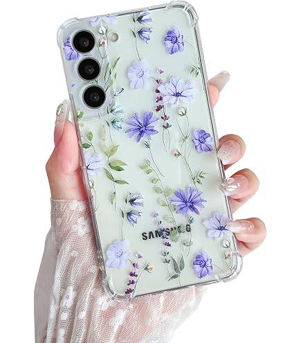 DEFBSC IPhone 14 Hülle Transparent – Floral Blumenmuster, Lila Pfingstrose, TPU Stoßfest, Mit Erhöhten Rändern