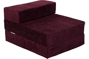 Loft 25 Single Fold Out Chair Chenille Z Bed | Guest Foldable Sofa Futon Mattress | Living Room Furniture | Ergonomically Designed | Soft and Comfy (Wine Red)