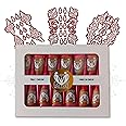 CareOne Gallery Instant Henna Paste Mehendi Cone | With Set of 3 Full Hand Stickers/Stencils | Without Chemicals | Long Lasting | Pack of 12 Pieces | Cherry Red Color