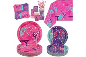 LILWEMEN Gymnastics Birthday Party Decorations - Gymnastics Theme Party Supplies for Your Little Dance Gymnasts with Gymnastics Tablecloth, Plates, Napkins, Tableware, Serves 40