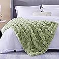 CozyBloom Soft Cute Bubble Fuzzy Faux Fur Throw Blanket for Couch, Decorative Accent Plush Long Shaggy Fluffy Blanket, Solid Comfy Fleece Furry Blanket, Reversible Thick Warm Blanket for Winter,Green