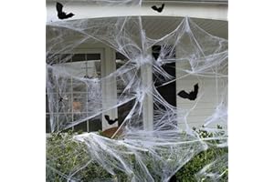 Anguxer Ragnatele Decorative, 100g Ragnatela Bianca e 20 PCS Decorazione Ragno e 12 PCS Decorazione da Pipistrello 3D. Adatta per Decorazioni di Halloween, Feste di Fantasmi