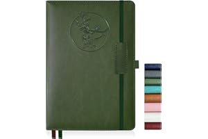 Qefuna Diario per Donna Uomo, Quaderno in Pelle con Copertina Rigida da 256 Pagine A5 per Lavoro, Diario/Taccuino a Righe con Carta da 100 G/M², Portapenne 5,8"×8,4" (Verde)