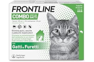 FRONTLINE Combo, 3 Pipette, Antiparassitario per Gatti, Gattini e Furetti di Lunga Durata, Protegge da Pulci, Zecche, Uova, Larve e Anche la Casa, Antipulci In Confezione da 3 Pipette da 0.5 ml