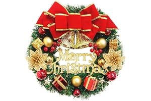 ZPQAODI Corona de Navidad, 35 cm Artificial Navidad Corona Bowknot ​Jingle Guirnalda de Navidad en la Puert Colgante Guirnalda de acción de Gracias Decoraciones Navidad Fiesta Regalo Ventana