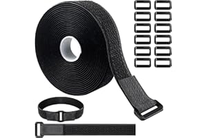 5 m x 2 cm Klettband mit 25 Schnallen, Caianwin Kabelbinder Wiederverschließbar Freies Zuschneiden Klettverschluss Band Schwarz für Kabel, Schnüre und Outdoor-Sonnenschirme