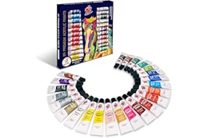 TBC The Best Crafts Acrylic Paint Set for Professional Artists, Kids Beginners Painting Craft on Paper, Canvas, Rock, Wood, Ceramic, Glass - Set of 24 Tubes (22 Basic & 2 Metallic Colours)