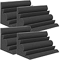 Abaodam Panneaux Acoustiques en Mousse Absorbante 4 Pcs 12X12X24 CM Noir Haute Densité Ignifuge pour Acoustique Mural et Studio D’Enregistrement, Absorbeur de Bruit Angle et Basse