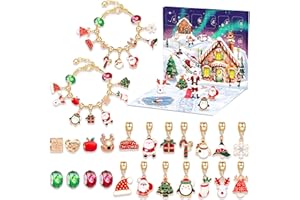 Levigo Pulsera con Calendario de Adviento navideño, Pulsera de Adviento con Calendario de Cuenta atrás de 24 días para Navidad, Pulsera de Adviento con Calendario navideño DIY para niñas