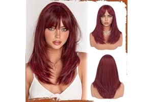 Sofeiyan Parrucca Lunga Dritto con Frangia, 40 cm Borgogna Rosso Scuro Parrucca Donna Naturale Stratificato, Parrucche Sintetica Resistente per Use Quotidiano le Feste e il Cosplay