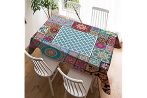 Violetpos Obrus lniany, łatwy w pielęgnacji, możliwość prania, odporny na zabrudzenia, marokańska geometria, psychodeliczna mandala, 100 x 140 cm