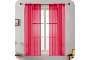 GIRASOLE HOME Coppia Tende Voile Trasparenti Effetto Lino Tenda per Soggiorno Camera Cameretta Balcone Finestra e Interni 2 Pannelli con Tasca (Rosso, 70x150cm)