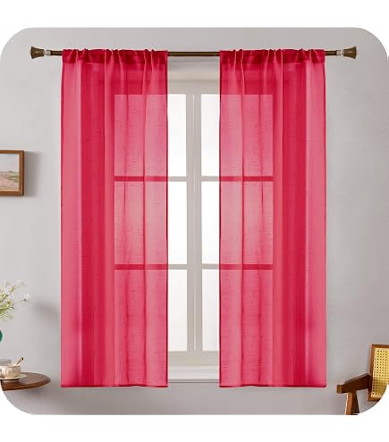 Doppia Tenda Voile Con Passanti 140x285 Cm – Strato Trasparente E Semitrasparente – Colore Rosso Vino – Poliestere