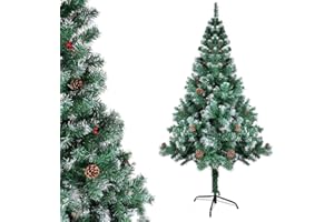 Gotoll Árbol de Navidad Artificial de Pino 120cm,200 Ramas con Soporte Metálico Árbol Navideña de PVC Abeto con Piñas y Bayas de Navidad Decoración Navideña Interiores y Exteriores(Verde)