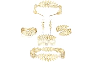 ADRAMATA 6Pcs Donna Accessori Dea Greca Copricapo da Dea Greca Romana Fascia per Capelli in Foglia d'Oro Accessori Carnevale Greco Corona in Foglia d'Oro Bracciale con Polsino Matrimonio Halloween