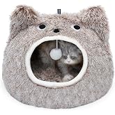 CATISM Cat Cave Bed with Removable Washable Cushion, 50 x 45 cm, Coffee | Washable Cat House 2 in 1 Folding Soft Dome for Pet