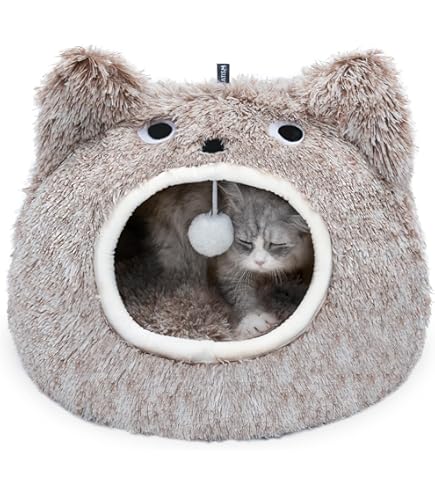 KBIBCK Kattenmand, kattenbed, kattenhuis voor binnen, 36 x 44 cm, kattenbed, wollig hol, kattenholletje met bel en wasbaar kussen, warm kattenhuis, zacht kattennest bed voor katten, kittens puppy's