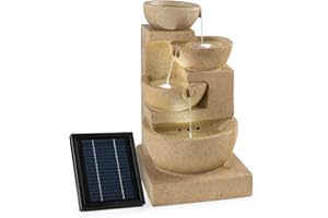 Blumfeldt Korinth - Fuente de Agua, Fuente Decorativa, Panel Solar de 3 W, Iluminación LED, Bombeo 250 l/h, 4 Niveles de Cascada, Poliresina, Efecto Piedra Arenisca, Marrón Claro