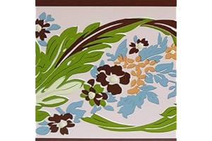 Dundee Deco BD3223 Peel and Stick Green Russet Vines Stylized Wallpaper Border Retro Design, Roll 33 ft. x 4 in. (10m x 10cm), Self Adhesive
