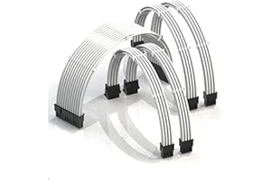 LINKUP - AVA 30cm PSU Cable Extension Sleeved Custom Mod GPU PC Braided w/Comb Kit | 1 x 24 P (20+4) | 2 x 8 P (4+4) CPU | 2 x 8 P (6+2) GPU set | 300mm - White