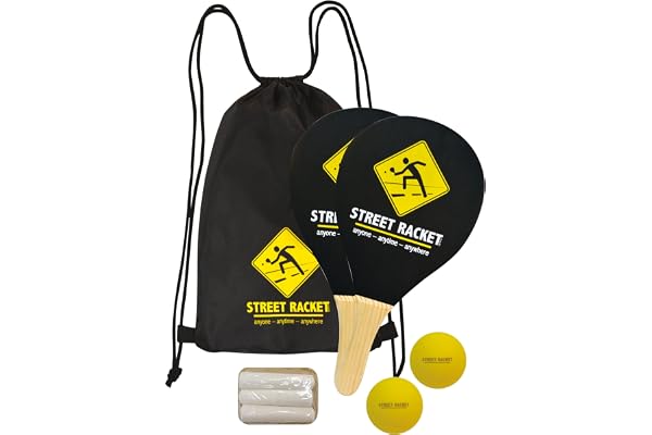 Sköldkröt Street Racket Set, 2 träklubbor, 2 softbollar, vägmålningskrita för markering, i polyester-bärväska, 970115