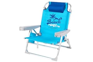 AKTIVE Silla de playa plegable y reclinable 5 posiciones, Medidas 53x58x80cm, Peso máx. 110Kg, Material aluminio y textileno, Antivuelco, sillas de playa (62286)
