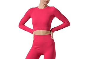 Risalti Crop Top Sportivo Donna Fitness Costina Sara - Top Donna Elegante Maniche Lunghe in Microfibra, Abbigliamento Palestra Donna Senza Cuciture - Made in Italy