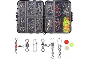 CAIJA-H 140pcs/box Fishing Swivel Snaps Kit,Ball Bearing 3 Way Swivel Snap Barrel Triple Swivel Connector Clips and Fishing Beads