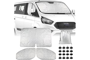 SOEKODU Parasol para Parabrisas Compatible con Ford Transit Custom 2012-2022, 3 Piezas Protector de Parabrisas, Juego de Parasol Térmico Interno con Bolsa de Almacenamiento, 100% Oclusión