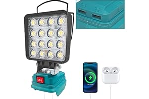 ‎L1NXIXI Akku Lampe für Makita 18V, 48W 4800LM Kabellose Arbeitsleuchte, 2 Modi LED Akku Strahler mit 2 USB-Aufladung, Tragbares Flutlicht für Baustelle, Camping, Notfälle, Autoreparaturen (kein Akku)