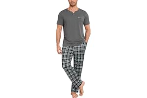 Bresdk Pyjama Homme Coton Ensembles de Pyjamas à Manches Courtes et Pantalons Vêtements de Détente Deux Pièces Confortable Doux